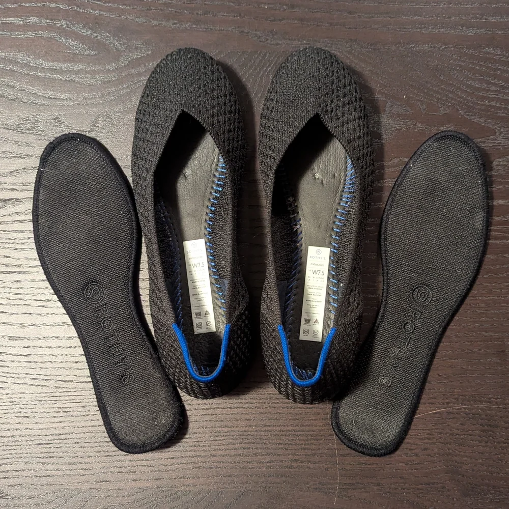 Rothy's 7.5 Women's Black Waffle Weave Flats, The Flat - Picture 11 of 13